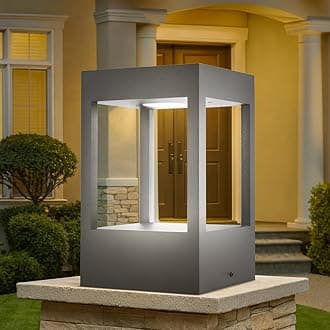 GIGAWATTS ‎FOURLEG Outdoor Gate Light – 12W Integrated Light 101% Rust & Waterproof Die-Casting Aluminium Piller Lamp Base Mount Grey Exterior Fixture for Garden, Boundary & Home Entrance