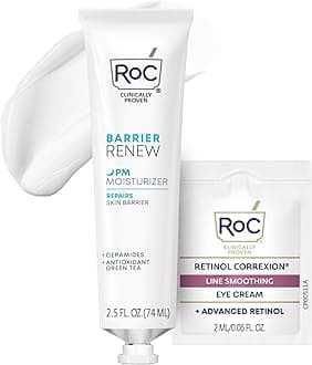 Barrier Renew Night Moisturizer with Ceramides & Antioxidant Green Tea and Lipo Peptides to Renew Skin Barrier, (2.5 oz) with Retinol Eye Cream Packette