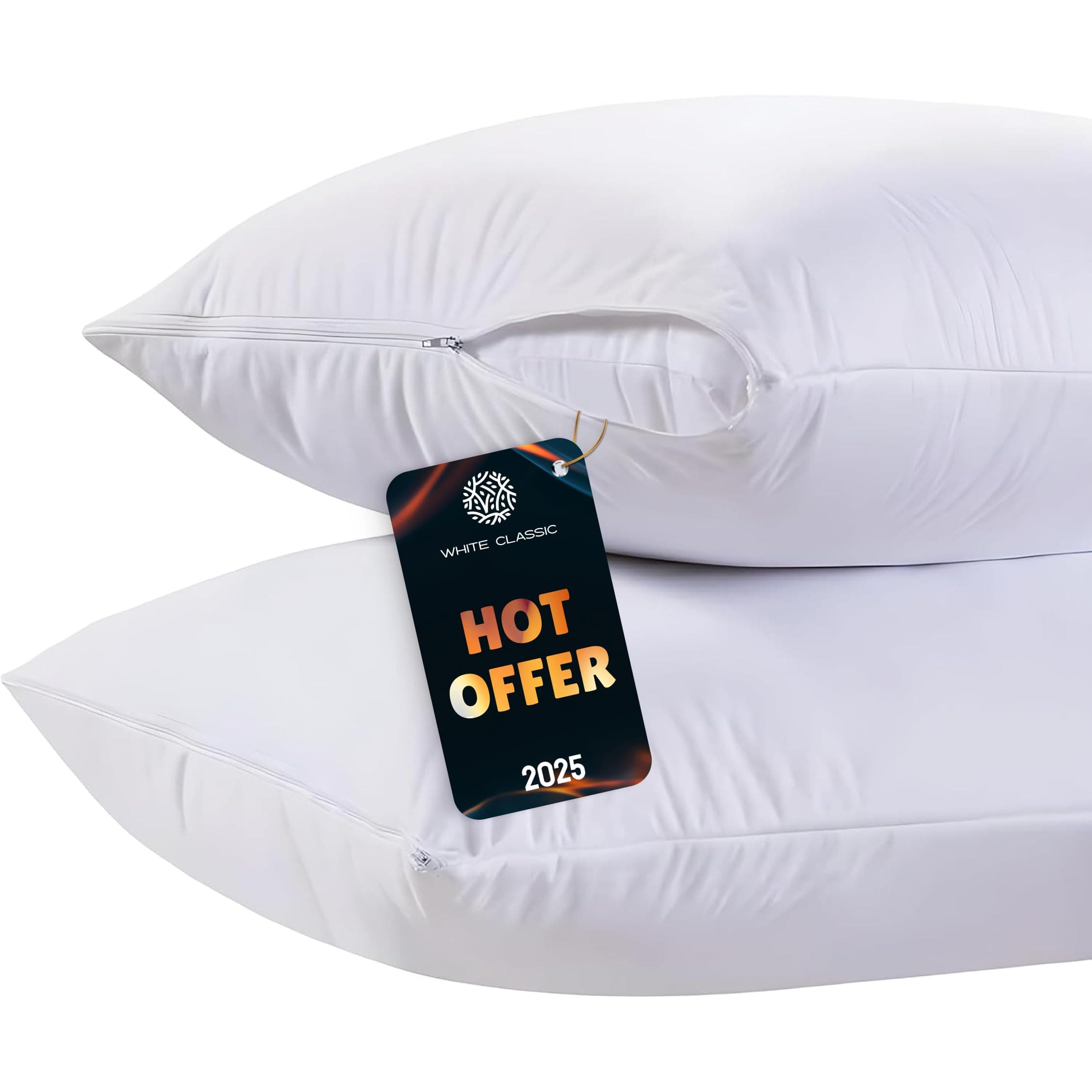 White Classic Pillow Protector Standard Size Zippered Pillow Cases (2 Pieces, Standard 20" x 27")