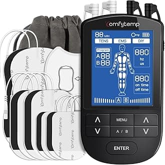 Comfytemp4 Outputs TENS Machine for Pain Relief, Nerve Muscle Stimulator with 24 Modes, DIY Mode, Rechargeable TENS EMS Machine for Back, Neck, Shoulder, 10 Pads