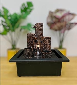 Seven Moon Plastic Tabletop Water Fountain Home Decor Ornaments Living Room Office Waterfall Fountains With 3 Tea Light Candlestick Holder Deep Basin And Natural River Indoor Zen Relaxation 7Mwf04