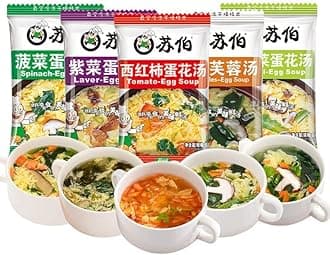 Instant vegetable Soup,Wild greens Seaweed,cabbage,spinach,fresh vegetables,tomatoes soup,6g/bag,Variety Flavor,Chinese Food,Healthy and Nutritious Ready-to-Eat Breakfast (Mixed flavors,15bags)