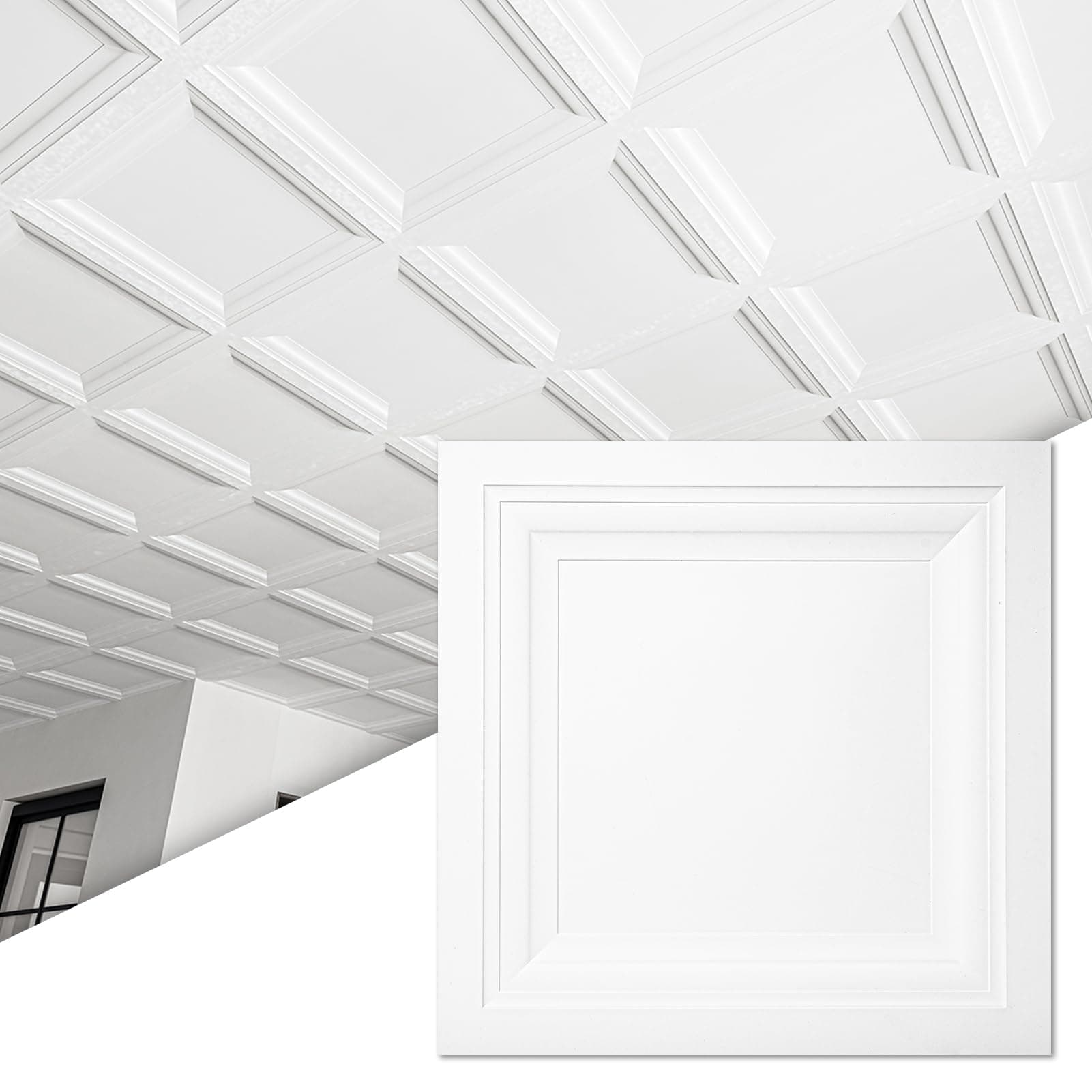 12-Pack Square Drop Ceiling Tile 2ft x 2ft in White, PVC Ceiling Panel 24 x 24in. - Compatible with 15/16" Drop Ceiling Grid System