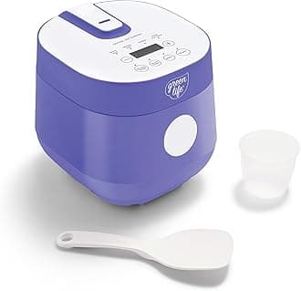 GreenLife Digital Rice Cooker, 2-Cups Uncooked/4-Cups Cooked, Removable Nonstick Ceramic PFAS-Free Pot, One-Touch Presets, Oats, Quinoa, Brown Rice, Auto Keep Warm, Fuzzy Logic Tech, 1.5 QT, Periwinkle