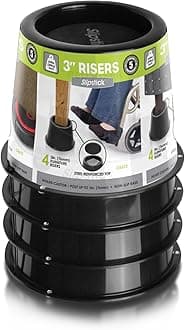 Slipstick 3 Inch Bed Risers/Furniture Raisers with Steel Reinforced Holder Top, Lifts Height 3" (4 Pack) Supports 2,640 Pounds, Black, CB672