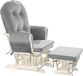 HOMBYS Glider Rocker Replacement Cushions 6 PCS with Storage Side Pocket, Velvet Fabric, Foam & Microfiber Filling, Non-Slip & Washable,Thickened & Supportive for Glider Rocking Chair-Light Grey