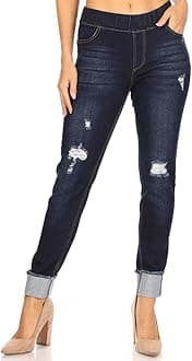 Women's Stretch Pull-On Jeans Skinny Ripped Distressed Denim Jeggings Regular-Plus Size