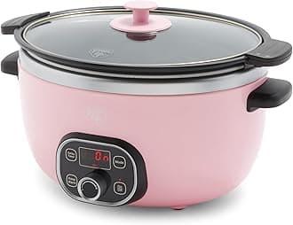 6QT Slow Cooker, Non-Toxic PFAS-Free Ceramic Nonstick Removable Interior Bowl, Programmable, Family Friendly, Keep Warm, Stovetop & Oven Safe, Dishwasher Safe Crock, Timer, Glass Lid, Pink
