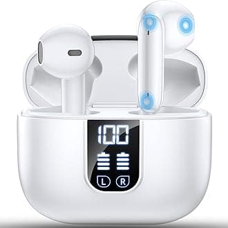 Wireless Earbuds Bluetooth 5.4, in Ear buds 6-Mic ENC Noise Cancelling(Clearer Call) Mini Earphones Deep Bass HiFi Stereo,LED Power Display 35H Playtime IP7 Waterproof Headphones for Android iOS White