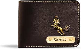The Unique Gift Studio Men's Leather Wallet with Personalised Name with Logo - Black