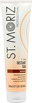 Professional Medium Instant Tan – 1 Day Wash-Off Fake Tan Lotion with Aloe Vera & Vitamin E – Fast-Drying, Transfer-Resistant, Vegan, 150ml