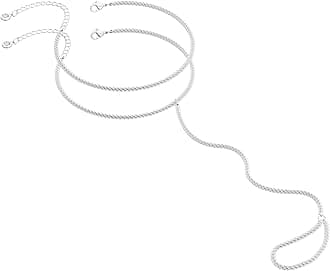 Hand Chain Silver Bracelet for Women, Silver Beaded Ring Hand Chain Finger Ring Cubic Zirconia Dainty 14K Gold Plated Cross Bracelet Chains for Women Simple Body Jewelry