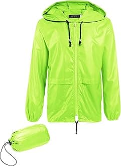 COOFANDYMens Packable Rain Jacket Lightweight Waterproof Raincoat with Hood Outdoor Rain Gear Travel Hiking Cycling