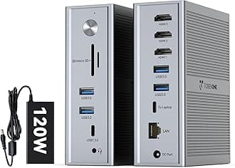 TobenONE DisplayLink Docking Station 3 Monitors, 14-in-1 Triple Monitor Dock for M1-M5 MacBook/Mac mini, Windows, Chrome (3HDMI, 120W Power Supply, 5 USB, Home Office & Professional Workspace