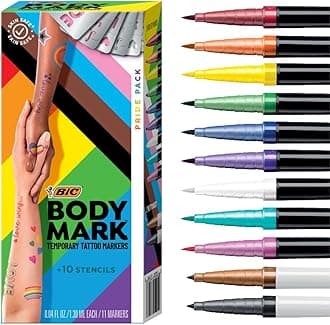 BIC BodyMark Temporary Tattoo Markers for Skin, Pride Pack, Flexible Brush Tip, 11-Count Pack of Assorted Colors, Skin-Safe, Cosmetic Quality, Unique Gifts