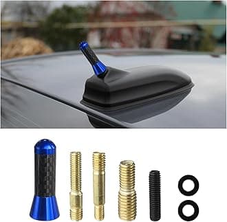 Car Short Antenna, 1.37" Aluminum Radio Antennas Replacement, Carbon Fiber Antenna Kit with Screws, AM/FM Roof Mount Car Radio Reception Antennas Mast for Most Cars SUVs (Blue)