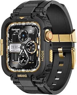 amBand Bands Compatible with Apple Watch 9/8/7 41mm, M1 Sport Series Rugged Case with TPU Strap Military Protective Tough Cover Bumper for iWatch 6/SE/5/4/3/2 40mm 38mm Men Black Gold