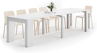 Mobili Fiver, Easy, Extendable Console Table with extension leaves holder, 45(305) x 90 cm, White, Made In Italy