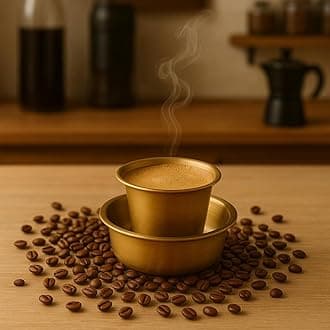 TGL Co. Brass Filter Coffee Dabara & Tumbler Set-150ml | Traditional South Indian Pital Coffee Cup Set | Tumbler For Serving Filter Coffee & Tea | Authentic Filter Kaapi Experience