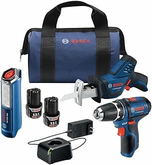 GXL12V-310B22 12V Max 3 Tool Power Tool Combo Kit - Compact Cordless Drill Driver, Pocket Reciprocating Saw, and LED Worklight Set (Includes: 2 Batteries, Charger & Bag)