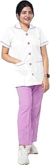 UNIFORM CRAFT Female Nurse Uniform | Hospital Staff, clinics, Home Health, Nurse Uniforms for Women made of Polyester-Cotton (White & Lavendar, XXL)