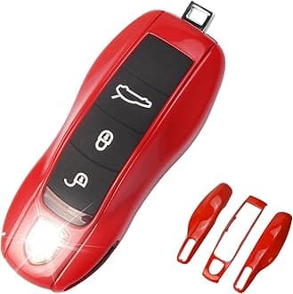 for Porsche Key Fob Cover,3-Piece Painted Key Shell Compatible with Porsche Cayenne Panamera Macan 911 Boxter Cayman (Red)