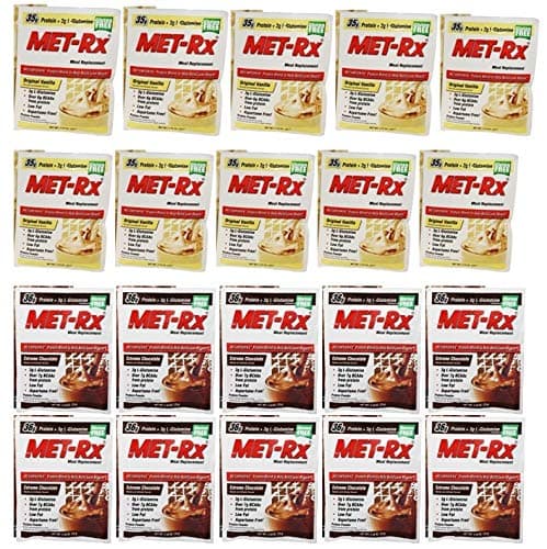 MET-Rx Original Meal Replacement Variety Sampler Pack, Includes Extreme Chocolate, Original Vanilla, (20)