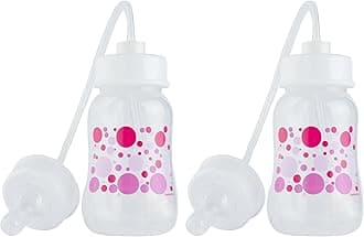 Anti-Colic Nursing System 4 oz Baby Bottle with Fast Flow Nipple/Teat 3m+ with Tube Straw Feeding System for Toddler 1 Year+ (2 Bottles - Pink)