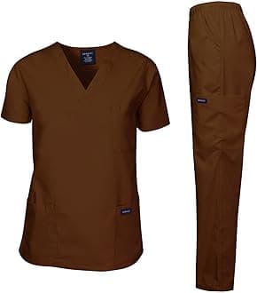 DAGACCIDagacci Scrubs Medical Uniform Mens Scrub Set Medical Scrubs Top and Pants, Brown, M