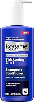 Rogaine Men's Thickening 2 in 1 Shampoo + Conditioner, Hair Thickening Shampoo & Conditioner with Rosemary Oil, Keratin & Citric Acid Leaves Hair Visibly Thicker, Not Minoxidil, 8.4 fl. oz