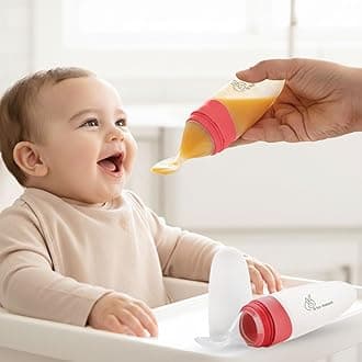 R for Rabbit First Feed Food Feeder for Kids, 90ml Capacity, Premium Soft Silicone Spoon Food Grade BPA Free Material (Red)