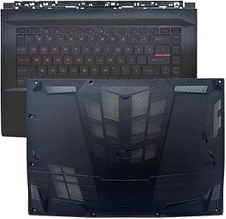 New Compatible Replacemen for MSI GF65 Thin 9SD 9SE MS-16W1(Palmrest Upper Cover Case Shell Red Font Backlit Keyboard and Bottom Case Cover Low Base)