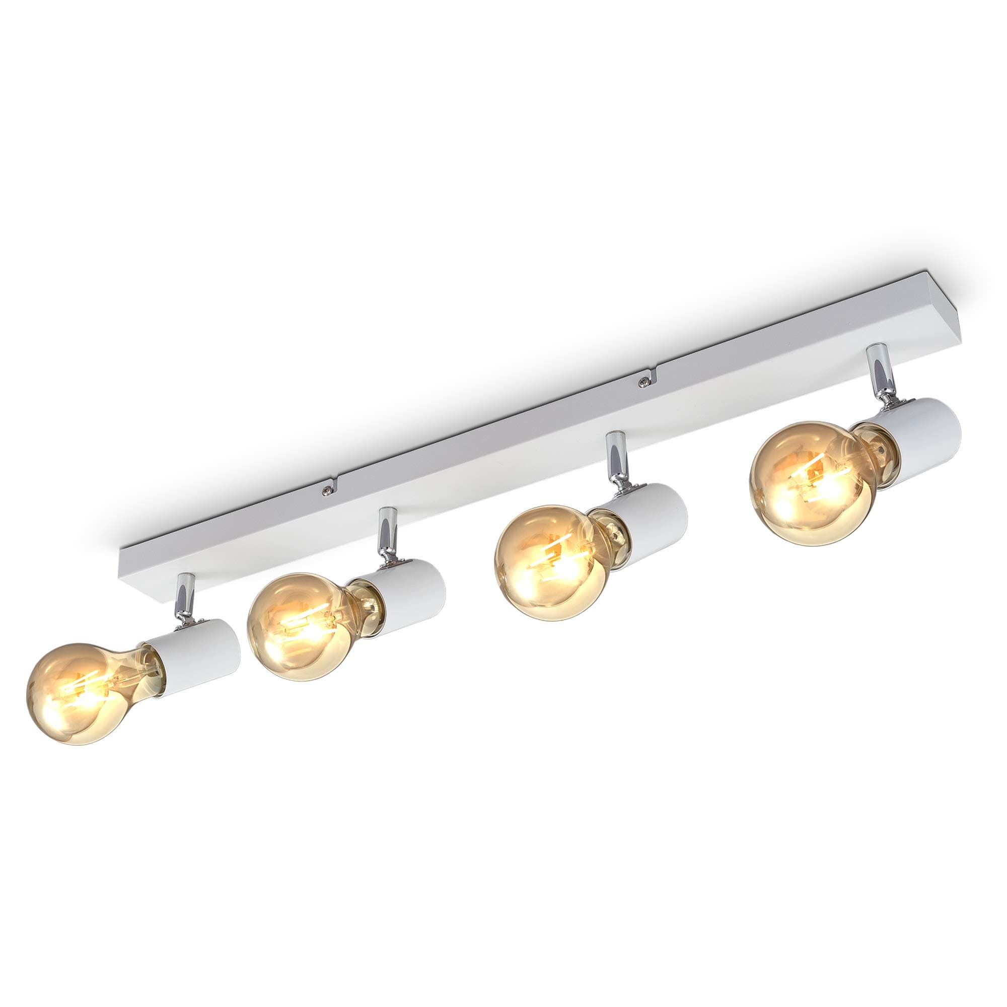 B.K.LichtCeiling Light, 4 Rotatable Spots, E27 Sockets, Bulbs not Included, Spotlight for Kitchen, Dining Room & Bedroom, White Lamp, Metal Spot Bar, Swivel Design IP20 230V