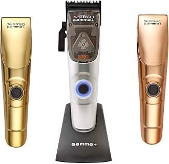 GAMMA+ X-Ergo Professional Cordless Hair Clipper 9V Microchipped Magnetic Motor, 3 Custom Lids in Matte Chrome, Gold, Rose Gold
