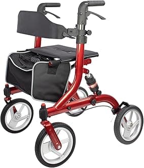 Winlove Rollator Walkers for Seniors-Folding Rollator with Seat and 10-inch All Terrain Wheels-Medical Rollator Walker Aluminium Frame with Suspension Spring and Heating Seat Pad,Red
