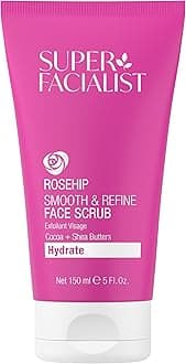 Super Facialist Rosehip Hydrate, Brighten & Refine Face Scrub - Delicate Cleanser & Exfoliator with Shea Butter & Cucumber Oil for Sensitive Skin, Gentle Face Care, Vegan Friendly, 150ml