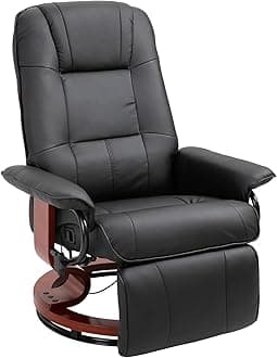 Swivel Recliner Chair, PU Leather Reclining Armchair with Retractable Footrest, Lounge Chair with Wood Base and Adjustable High Back for Small Spaces, Living Room, RV, Bedroom, Black