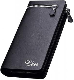 Elios Long Black PU Leather Wallet for Women (Black)