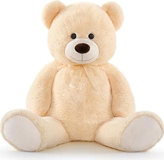 Tezituor Giant Teddy Bear Stuffed Animal 51in, Big Stuffed Bear Plush for Baby Shower, Cuddly Soft Large Teddy Bear for Kids, Girlfriend on Birthday, Valentine, Christmas（Beige）