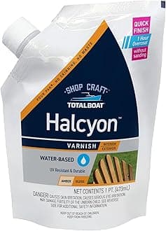 TotalBoat Halcyon Water-Based Marine Varnish | Fast-Drying Polyurethane Wood Finish for Boats, Outdoor Furniture, and Woodworking | Clear Amber Gloss, Pint