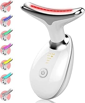 Red Light Therapy for Face, 7 Color LED Face Skin Rejuvenation for Face & Neck Beauty Device, Deplux Neck Tightening Device, Glossy White