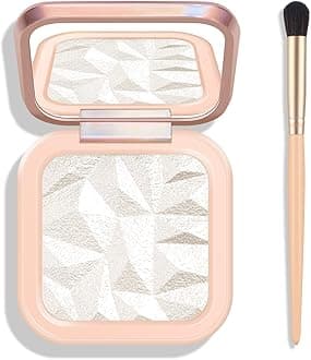 Face Highlighter Palette, High Glossy Pearl White Face Illuminator Palette, Natural Shimmer Smooth Baked Highlighter Makeup, Lasting Sparkling Baked Pressed Powder- PEARL