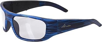 OhO Sunshine Smart Glasses Bluetooth Sunglasses with Ear Speakers, Outdoor UV Protection and Voice Control, Unisex, blue strip+clear lens