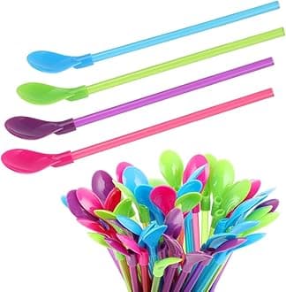 9.3 Inches Spoon Stirring Snow Coffee Plastic Straws, Cone Reusable For Spoon Long Assorted Smoothies Cone Straw, Detachable Drinking Cream Colors Ice Hard Straws (Assorted Colors)