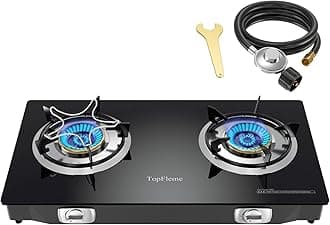 2 Burner Propane Stove 27,200 BTU High-Efficiency Tempered Glass Auto-Ignition Gas Burner Stove Top with CSA Hose for Outdoor RV Camping Emergency Cooking