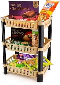 Multipurpose Plastic Storage Rack for Kitchen, Onion Potato Sabji, Countertop Kitchen Organizer Cart, Kitchen Trolley Rack, Fruit Corner Storage Stand Basket, Folding Rack (3 Layer, Ivory)