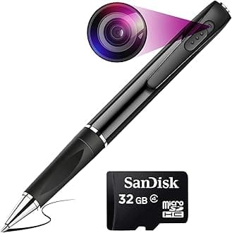 Pen Camera 4k Full HD 1080p Video and Audio Recorder, 32GB Memory Card (Included) HD Video Recording 90 Minutes, Pen Camera Portable - V8 Black Indoor (Pen Camera 32gb)