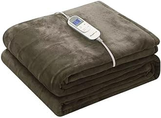 Wapaneus Heated Blanket Electric Twin Size 62"x84" with 10 Heating Levels 12 Timer Settings 8 Hours Auto-Shut Off,Flannel Fast-Heating Electric Blanket,ETL Listed Machine Washable,Dark Brown