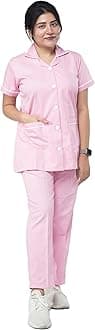 UNIFORM CRAFT Female Nurse Uniform for Women | Hospital Staff, Clinics, Home Health | Polyester-Cotton | Collared Neck with Buttons | Elasticized Pants | M, Pink