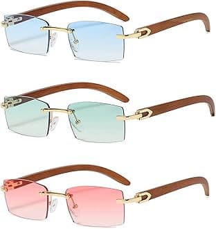 Heptagram Rectangle Fashion Rimless Sunglasses for Women Men Gangster 90s Frameless Shades Retro Vintage Trendy Eyewear